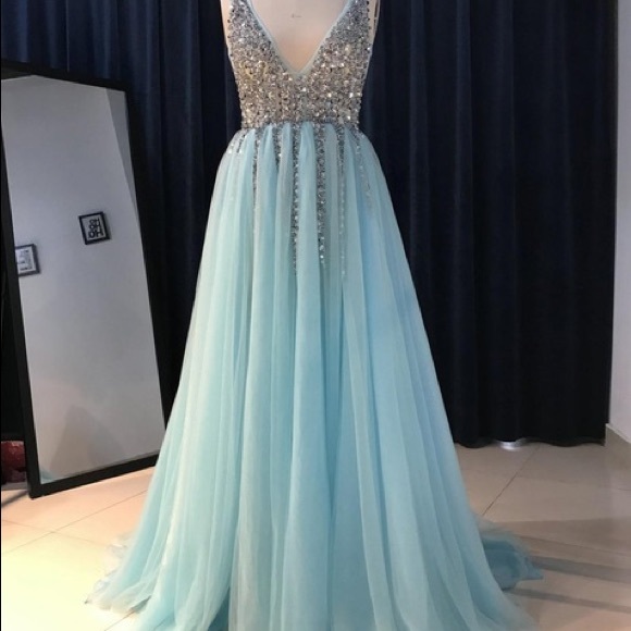 mint blue dress with sleeves